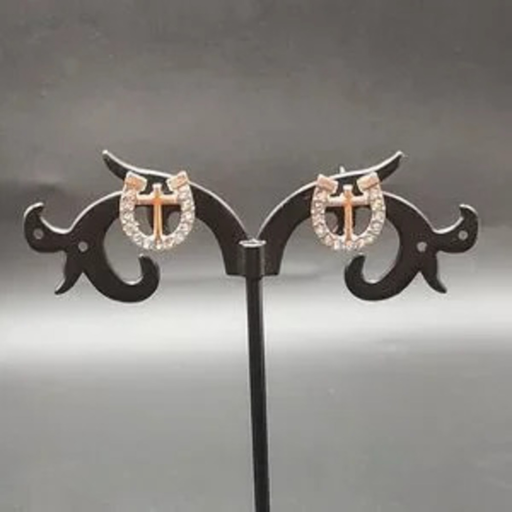 Stainless Steel Horseshoe Gems Cross Earrings Anniversary Birthday Gift